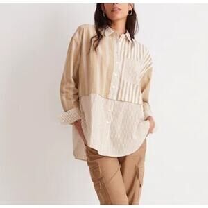 Madewell Modular Oversized Long Sleeve Cotton Striped Button Down Shirt Tap XL